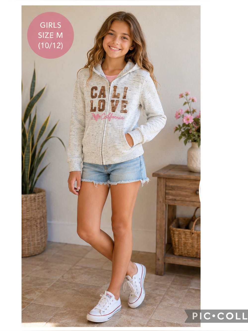 Reflex Kids Cali Love Sequin Zip Hoodie Girls M 10/12 Y2K California
